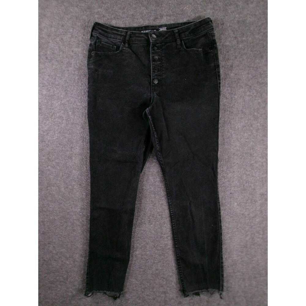Old Navy Rockstar Jeans Women 12 Petite Black Super Skinny Button Fly 360